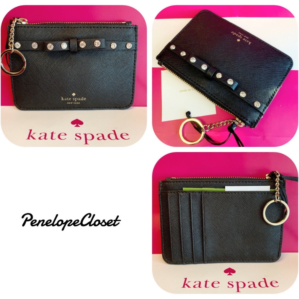 KATE SPADE LEATHER JEWELED BITSY CARD CASE WALLET